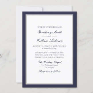 Classic Navy Blue with Border Wedding Invitation