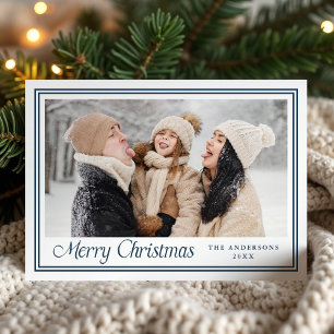 Classic Navy Border Merry Christmas Photo Holiday Card