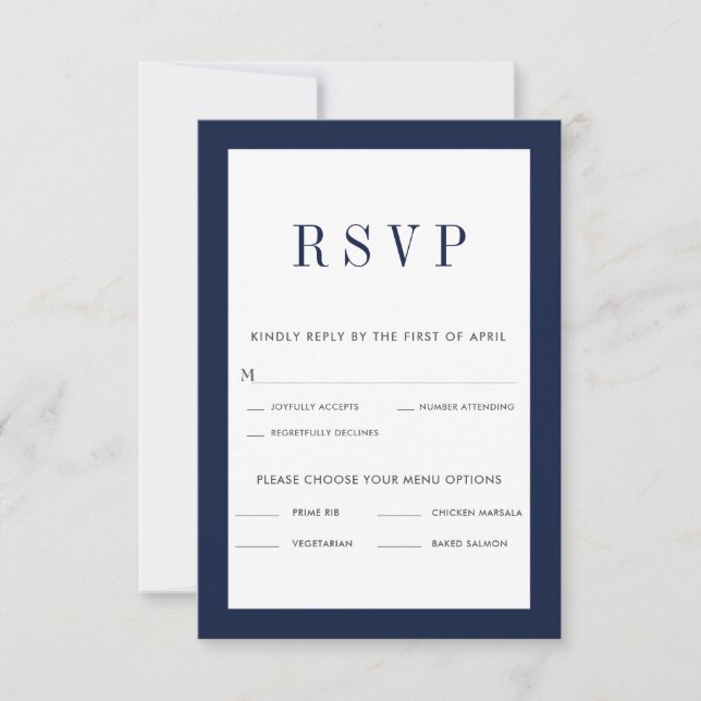 Classic Navy Border RSVP Card with Menu Choices (Front)