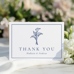 Classic Navy Calla Lily Wedding Thank You Card