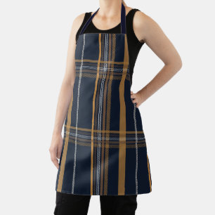 Classic Navy Camel Plaid Aesthetic Apron