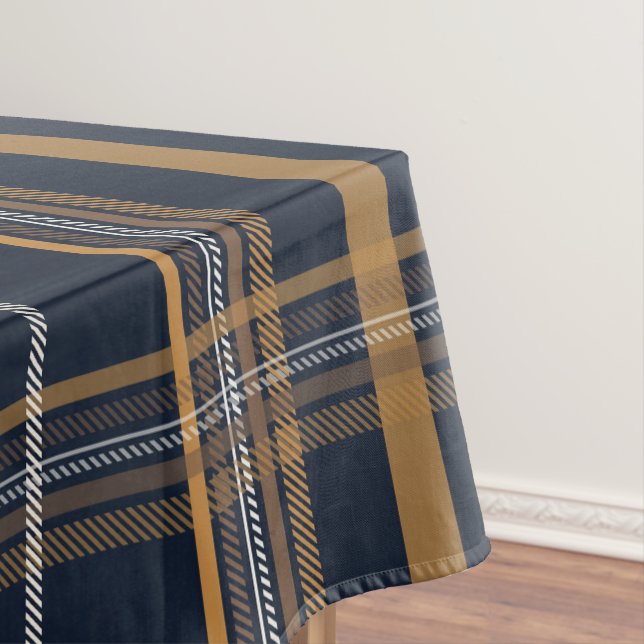 Classic Navy Camel Plaid Aesthetic Tablecloth (In Situ)