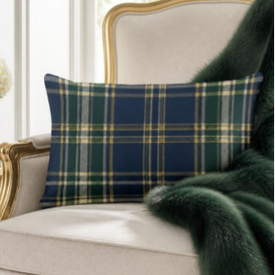 Classic Navy & Forest Green Tartan Plaid Lumbar Cushion