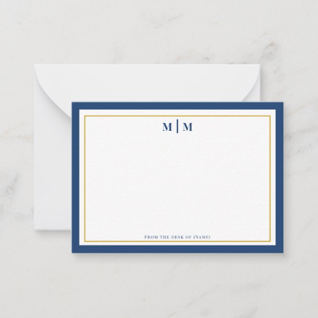 Classic Navy Gold Monogram Professional Personal Card (Front)