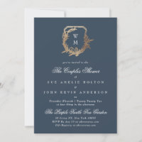 classic navy gold motif monogram couples shower