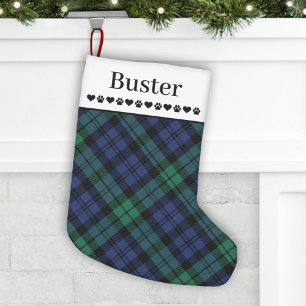 Classic Navy Green Black Watch Plaid Custom Pet Small Christmas Stocking