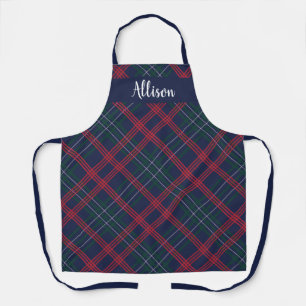 Classic Navy Green Red Tartan Plaid Monogram Apron