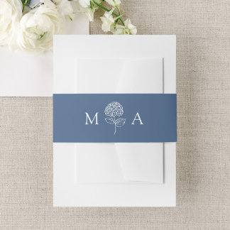 Classic Navy Hydrangea Monogram Wedding Invitation Belly Band