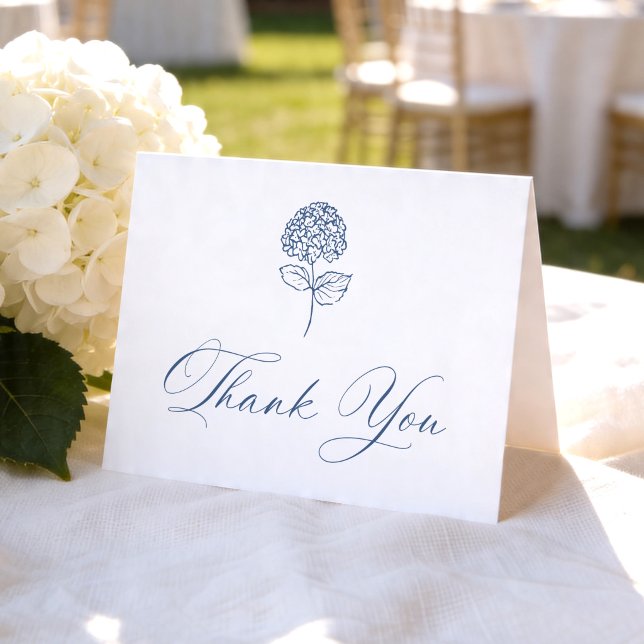 Classic Navy Hydrangea Photo Wedding Thank You Card (Creator Uploaded)