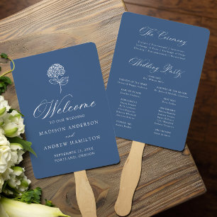 Classic Navy Hydrangea Wedding Program Hand Fan