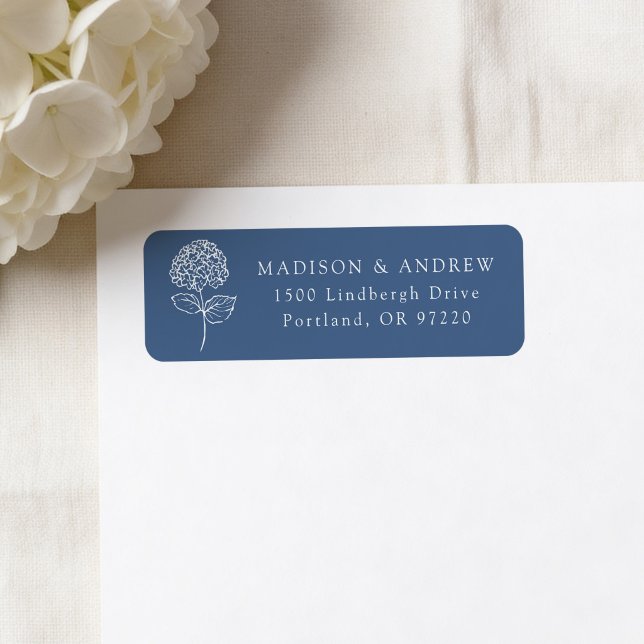 Classic Navy Hydrangea Wedding Return Address (Creator Uploaded)