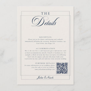 Classic Navy Ivory Calligraphy QR Code Details Enclosure Card