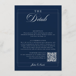 Classic Navy Ivory Calligraphy QR Code Details Enclosure Card