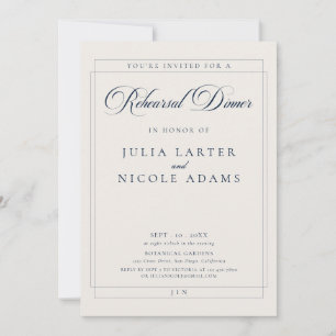 Classic Navy Ivory Calligraphy Rehearsal Dinner Invitation