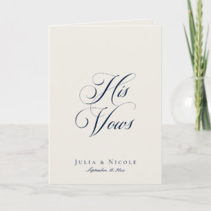 Classic Navy Ivory Calligraphy Wedding His Vows Card
