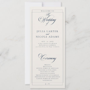 Classic Navy Ivory Calligraphy Wedding Program