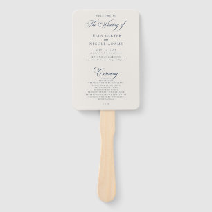 Classic Navy Ivory Calligraphy Wedding Program Hand Fan