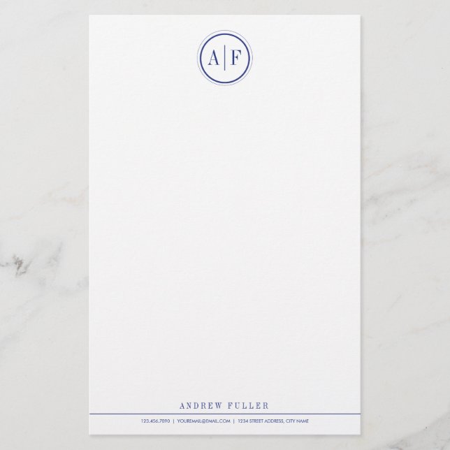 Classic Navy Monogrammed Stationery (Front)