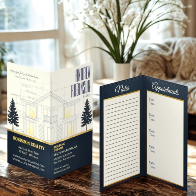 Classic Navy Open House Floor Plan Elegant Detail  Business Card (Creator Uploaded)