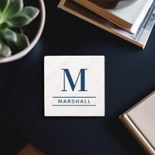 Classic Navy Personalised Family Monogram Initial Stone Coaster