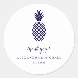 Classic Navy Pineapple Wedding Thank You Round Sticker