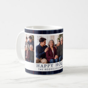 Classic Navy Plaid Happy Holidays Collage Coffee Mug