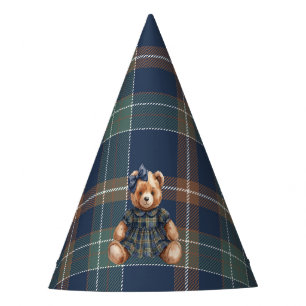 Classic Navy Plaid Teddy Bear Girl Birthday Party Hat