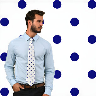 Classic Navy Polka Dot Pattern on White Tie