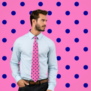 Classic Navy Polka Dots Pattern on Hot Pink Tie