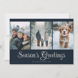 Classic Navy Seasons Greetings Photo Collage Holiday Card