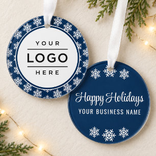 Classic Navy Snowflake Business Logo Corporate Ornament