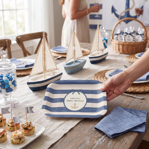 Classic Navy Stripe Anchor Baby Shower Paper Plate