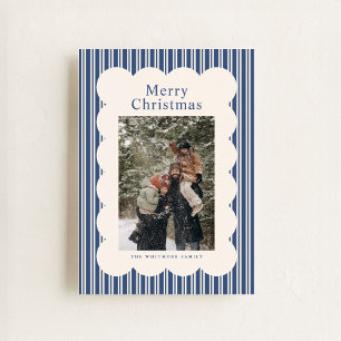 Classic Navy Stripe Photo Holiday Card