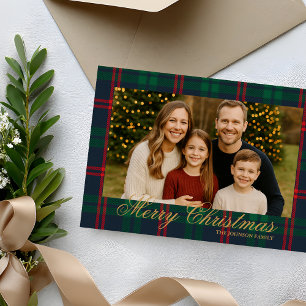 Classic Navy Tartan Plaid Photo Christmas Card