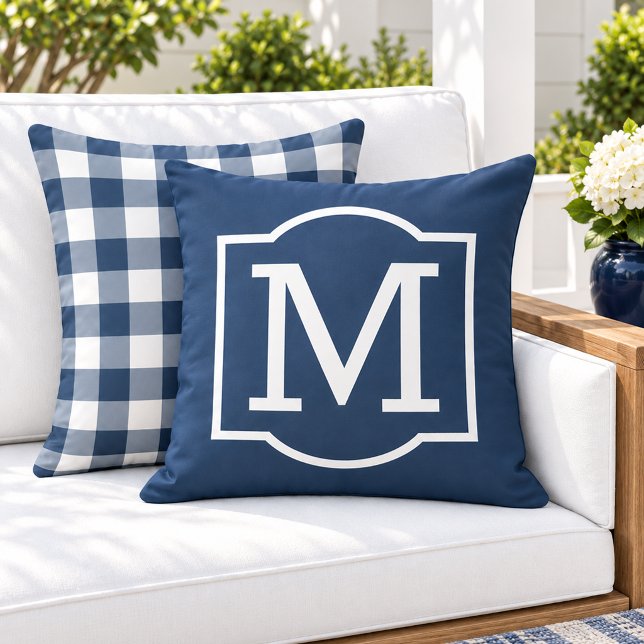 Classic Navy White Bracket Monogram Cushion (Creator Uploaded)