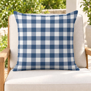 Classic Navy White Gingham Plaid Check Cushion