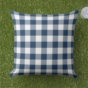 Classic Navy White Gingham Plaid Check Cushion