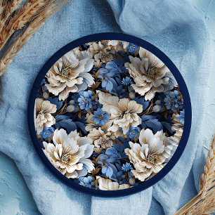 Classic Navy White Ivory Floral Elegant Paper   Plate