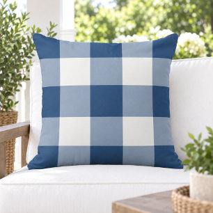 Classic Navy White Large Gingham Check Cushion