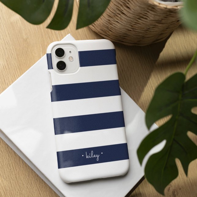 Classic Navy & White Stripe Personalised Case-Mate iPhone Case (Creator Uploaded)