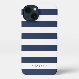 Classic Navy & White Stripe Personalised iPhone 13 Case