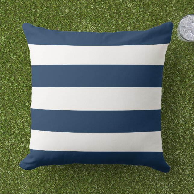 Classic Navy White Wide Horizontal Stripe Cushion (Grass)