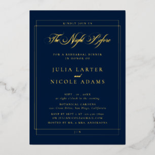 Classic NavyBlue Gold Calligraphy Rehearsal Dinner
