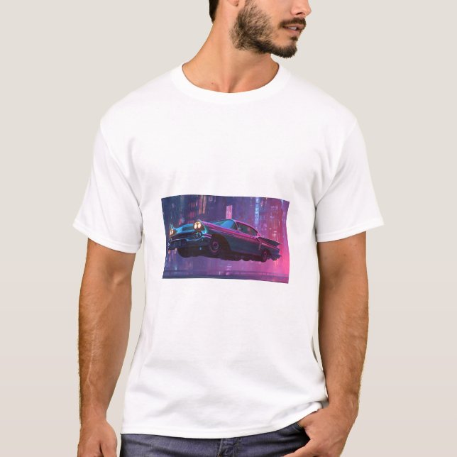 Classic Neon Noir Car in a Futuristic Night T-Shirt (Front)