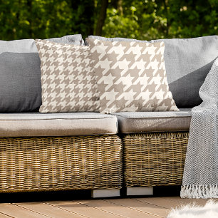 Classic Neutral Ivory Taupe Houndstooth Pattern Cushion