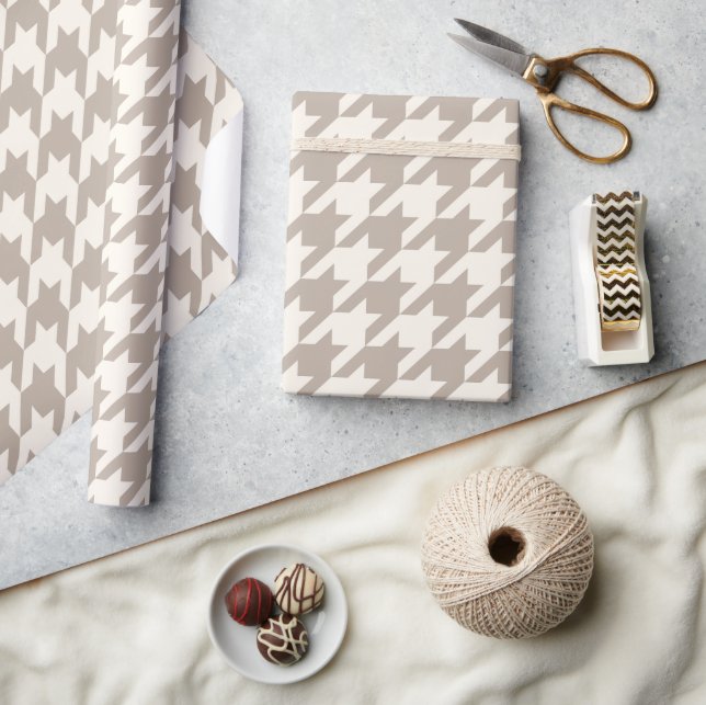 Classic Neutral Ivory Taupe Houndstooth Pattern Wrapping Paper (Crafts)
