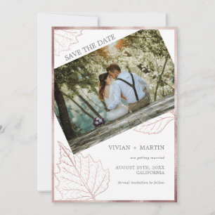 Classic Neutral Matt Rose Gold Leaves Wedding Save The Date