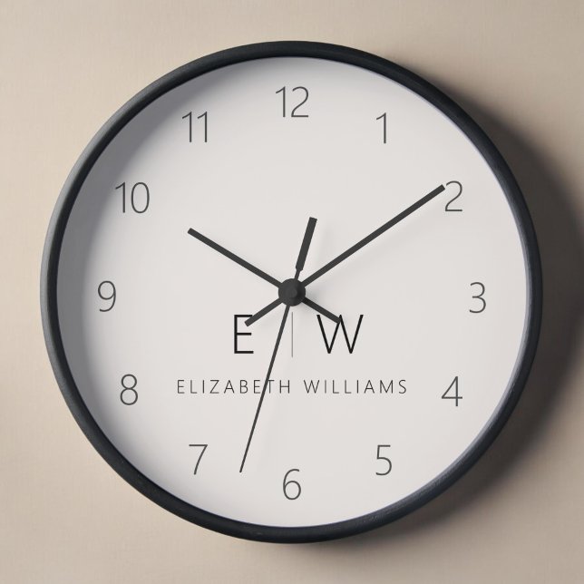 Classic Neutral Modern Minimalist Monogram Name Clock (Creator Uploaded)