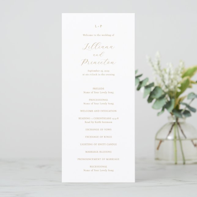 Classic Neutral Monogram Elegant Wedding Programme (Standing Front)