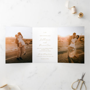 Classic Neutral Monogram Elegant Wedding Tri-Fold Invitation